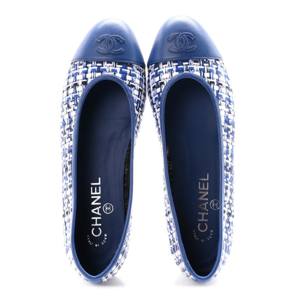 Chanel Tweed Lambskin CC Cap Toe Women's Flats