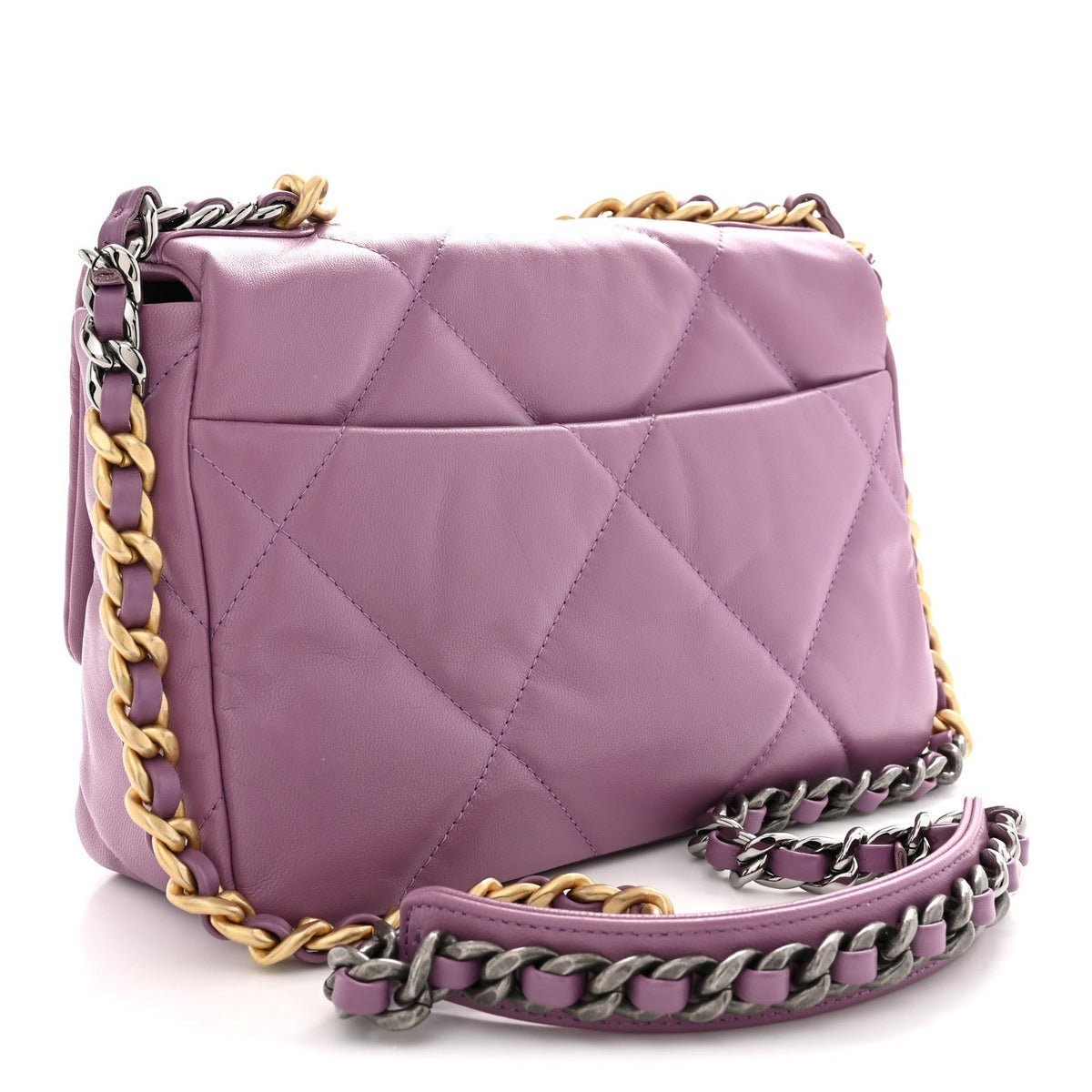 Medium Quilted Goatskin Flap Shoulder Bag - Purple