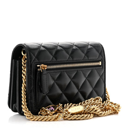 Mini Quilted Lambskin Wallet Bag - Black