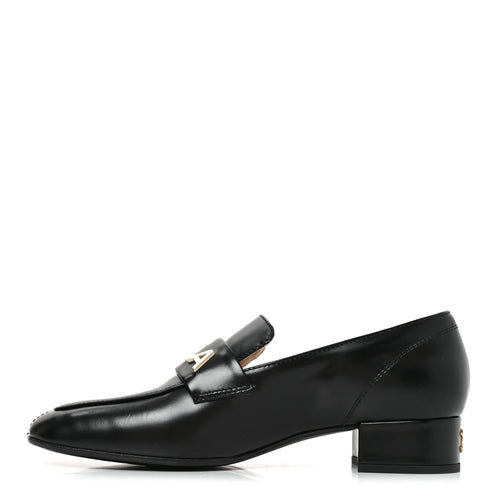 Shiny Calfskin Logo Loafers Black