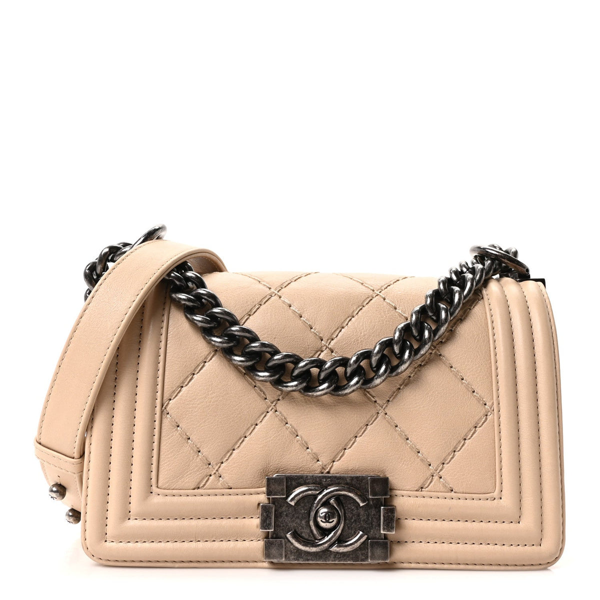 Small Calfskin Flap Shoulder Bag - Beige