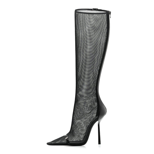 Mesh Oxails Knee High Boots Black