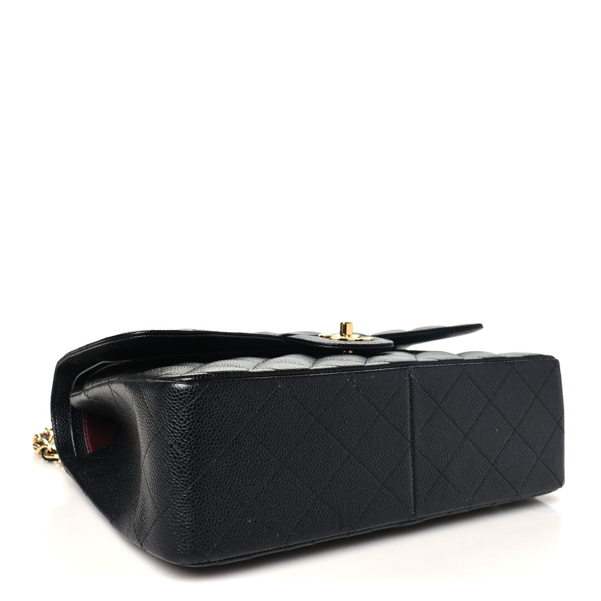 Quilted Caviar Flap Shoulder Bag - Black