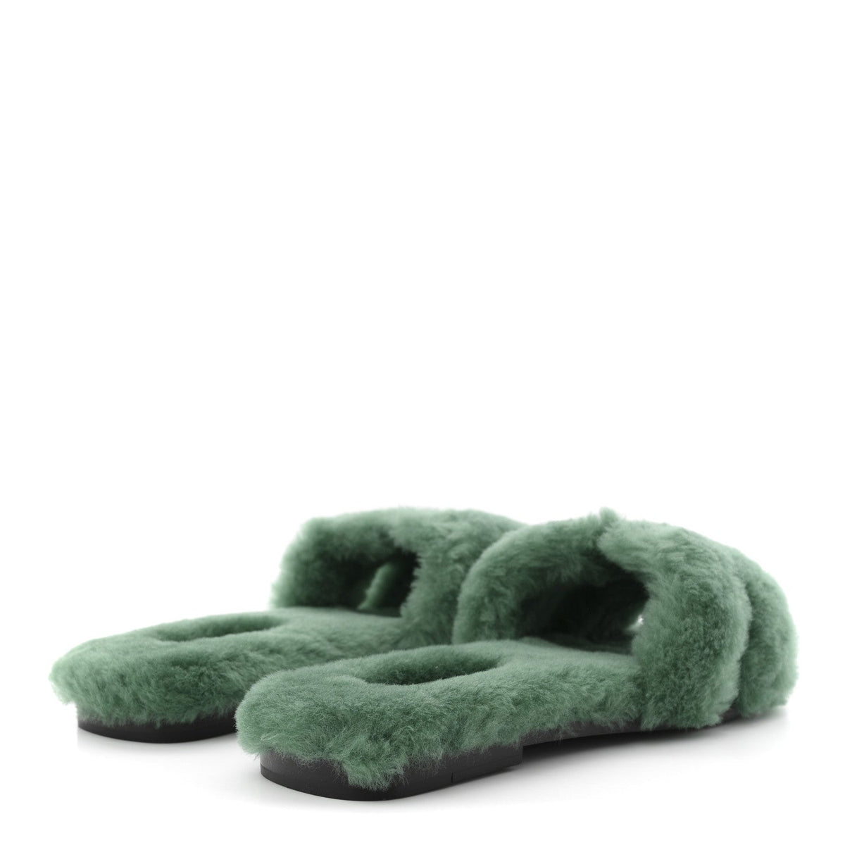 Hermes Woolskin Women's Oran Sandals 37.5 Vert Anglais