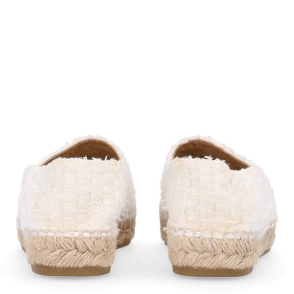 Chanel Tweed Grosgrain Women's CC Espadrilles 36 White Beige
