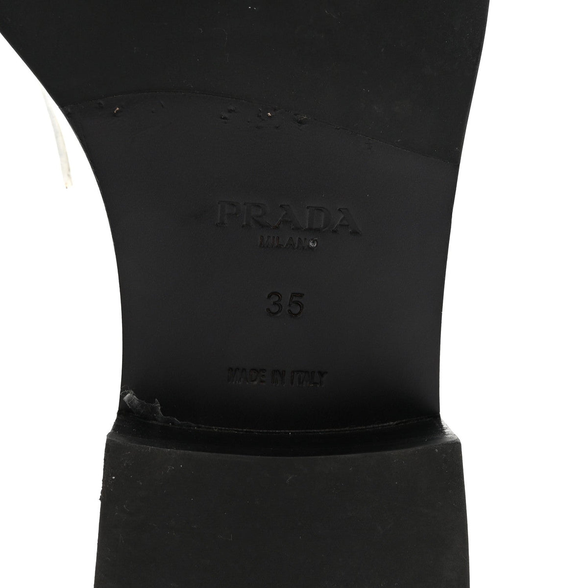Prada Spazzolato Metal Triangle Logo 20mm Women's Loafers White