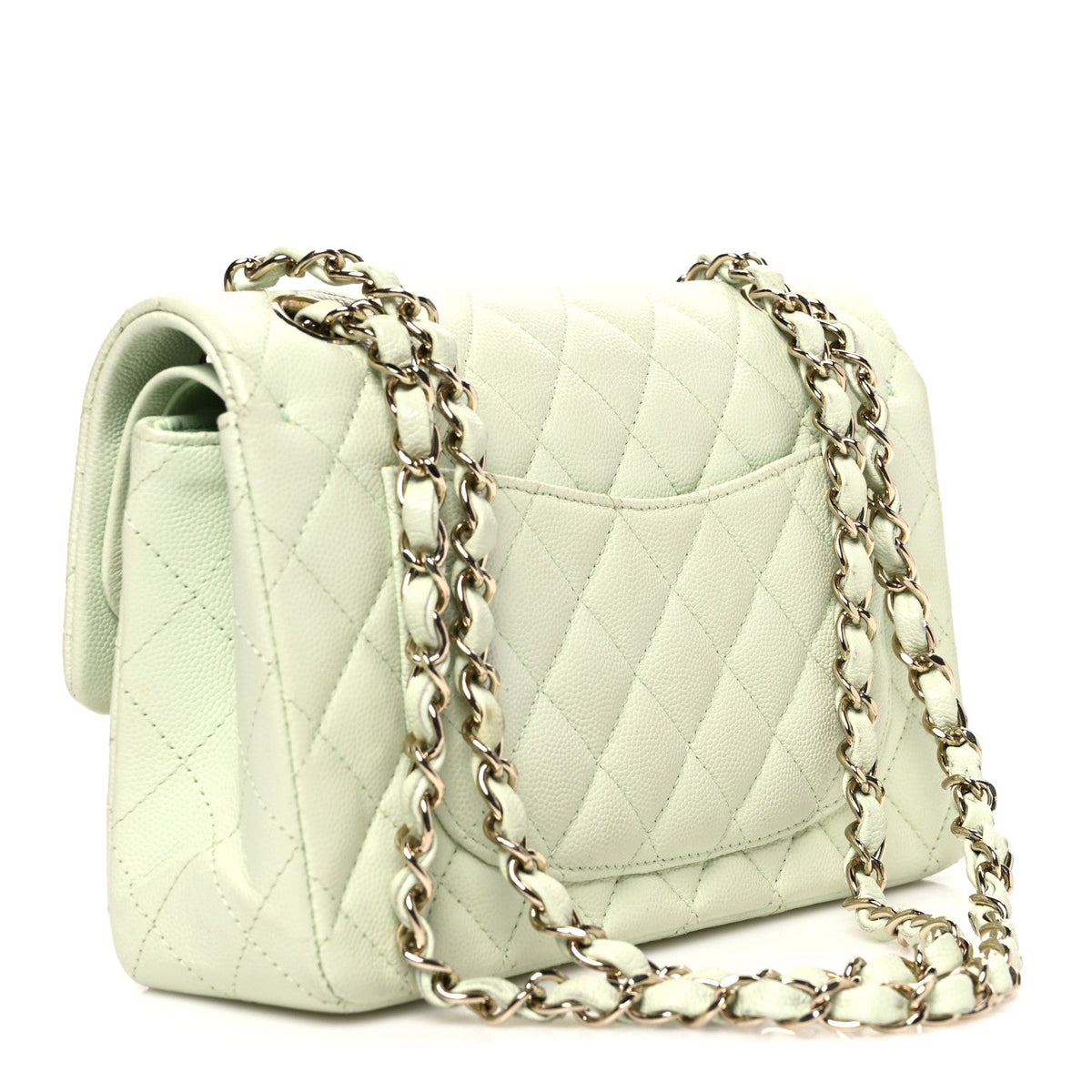 Small Quilted Caviar Flap Shoulder Bag - Light Green