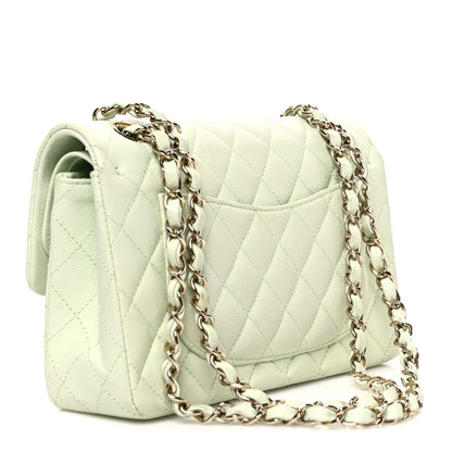 Small Quilted Caviar Flap Shoulder Bag - Light Green