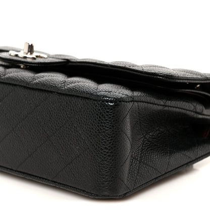 Medium Quilted Caviar Flap Shoulder Bag - Black