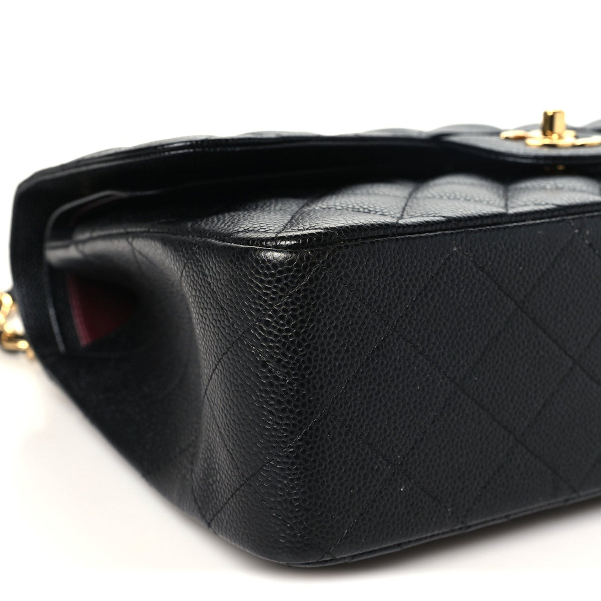 Quilted Caviar Flap Shoulder Bag - Black