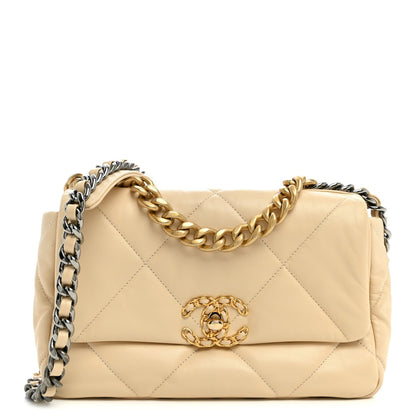 Medium Quilted Lambskin Flap Shoulder Bag - Beige