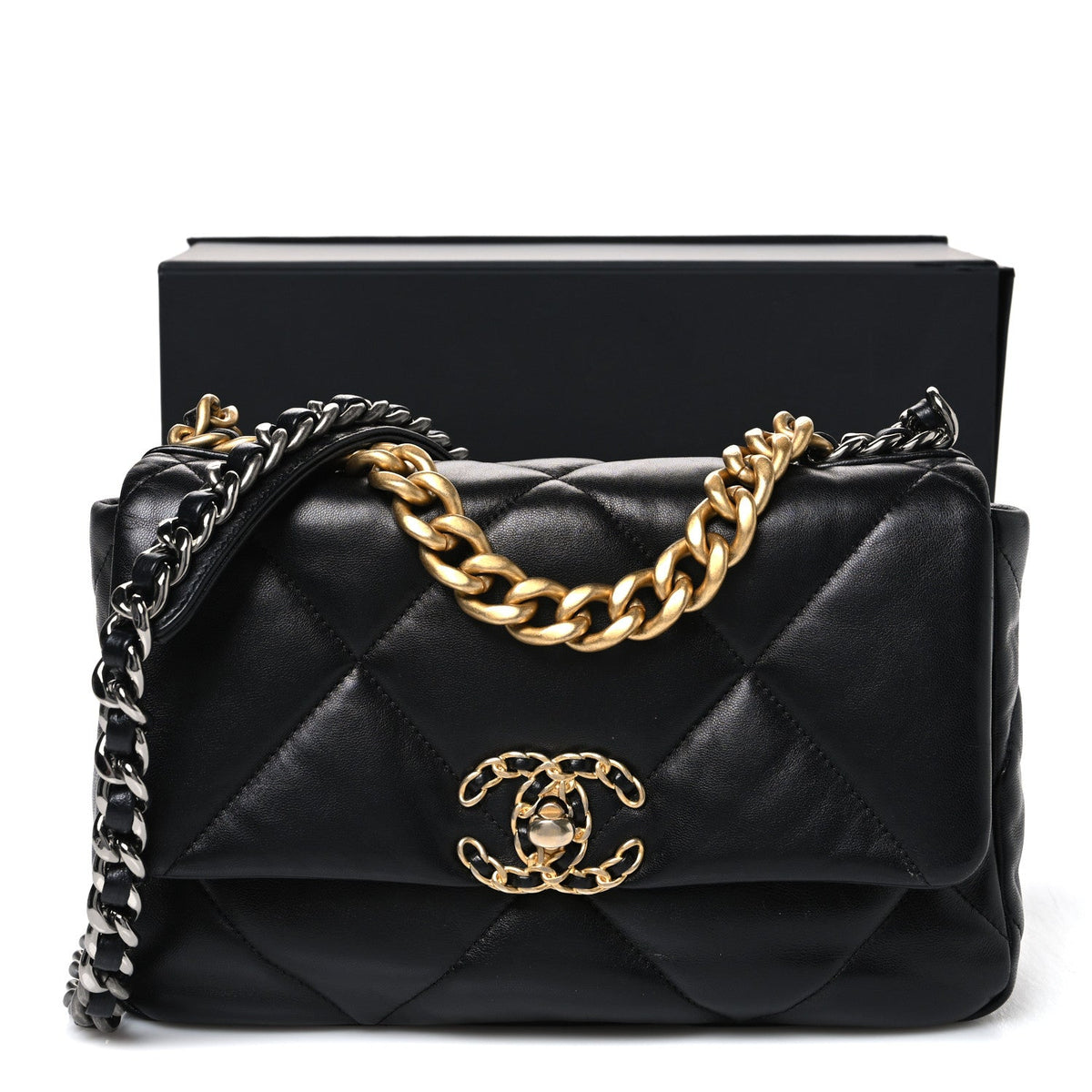 Medium Quilted Lambskin Flap Shoulder Bag - Black