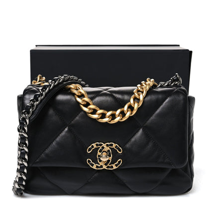 Medium Quilted Lambskin Flap Shoulder Bag - Black