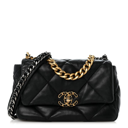 Medium Quilted Lambskin Flap Shoulder Bag - Black