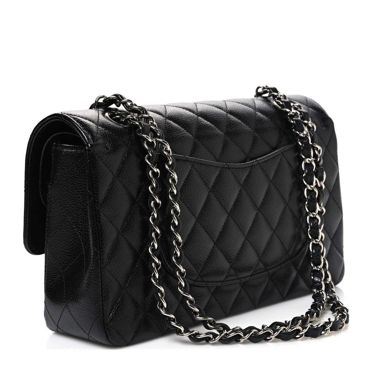Medium Quilted Caviar Flap Shoulder Bag - Black