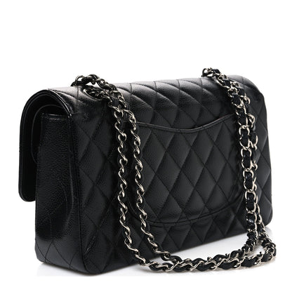 Medium Quilted Caviar Flap Shoulder Bag - Black