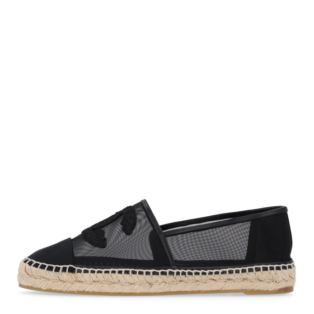 Chanel Mesh Grosgrain Women's CC Espadrilles 40 Black