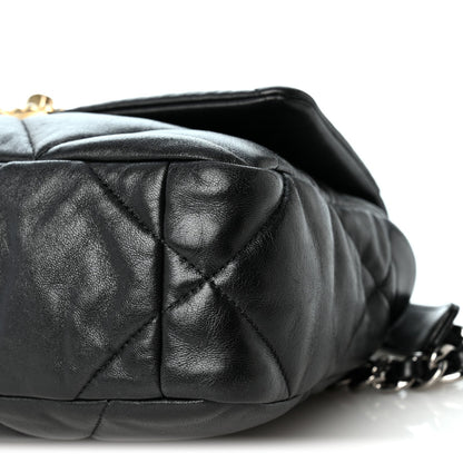 Medium Quilted Lambskin Flap Shoulder Bag - Black