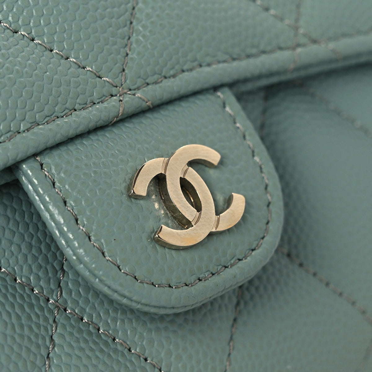 Quilted Caviar Wallet Bag - Light Blue