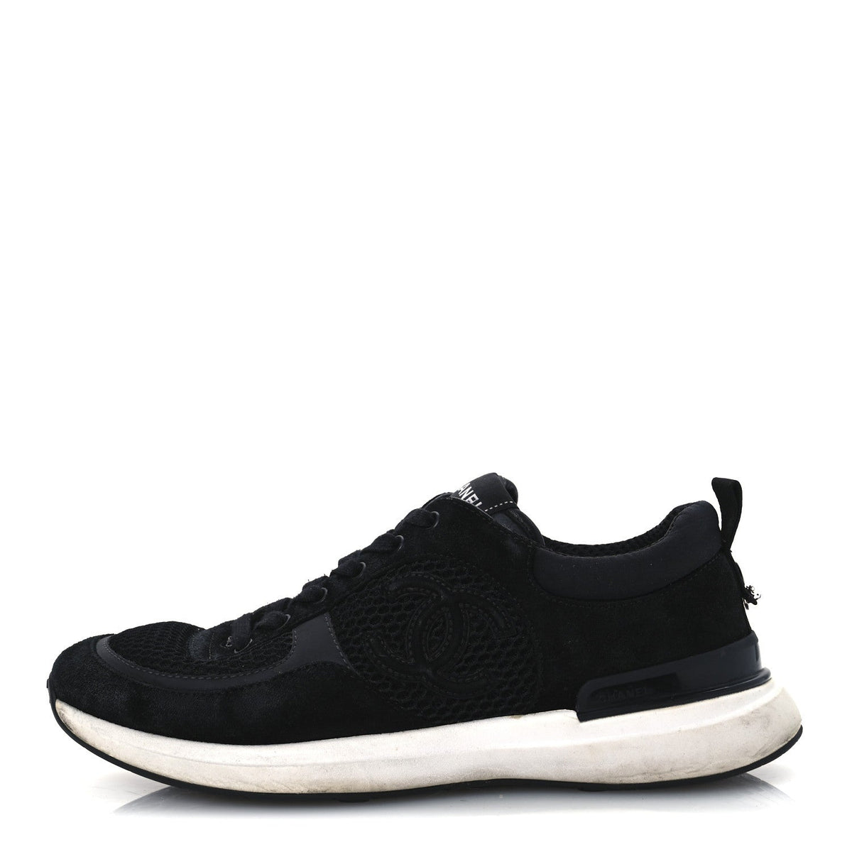 Calfskin Mesh Lycra Suede Logo Sneakers Black