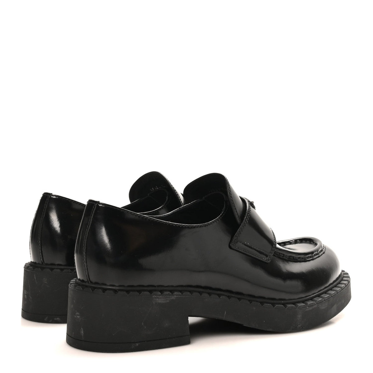 Prada Spazzolato Women's Triangle Logo 50mm Loafers 40 Black