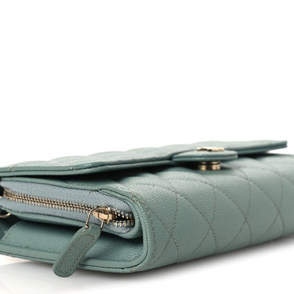 Quilted Caviar Wallet Bag - Light Blue