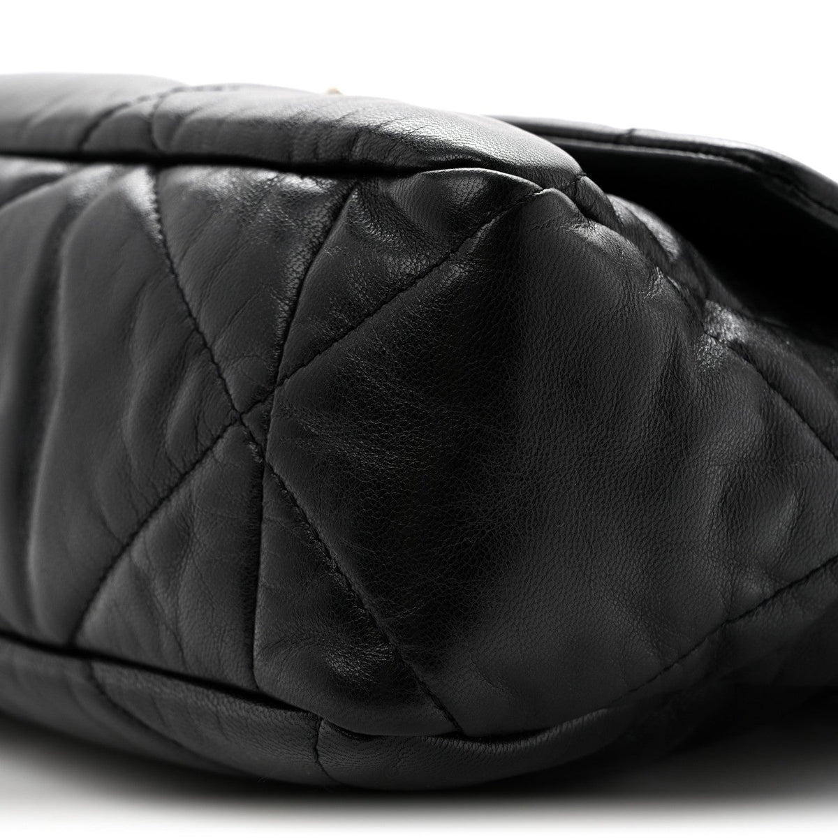 Large Quilted Goatskin Flap Shoulder Bag - Black