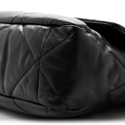 Large Quilted Goatskin Flap Shoulder Bag - Black