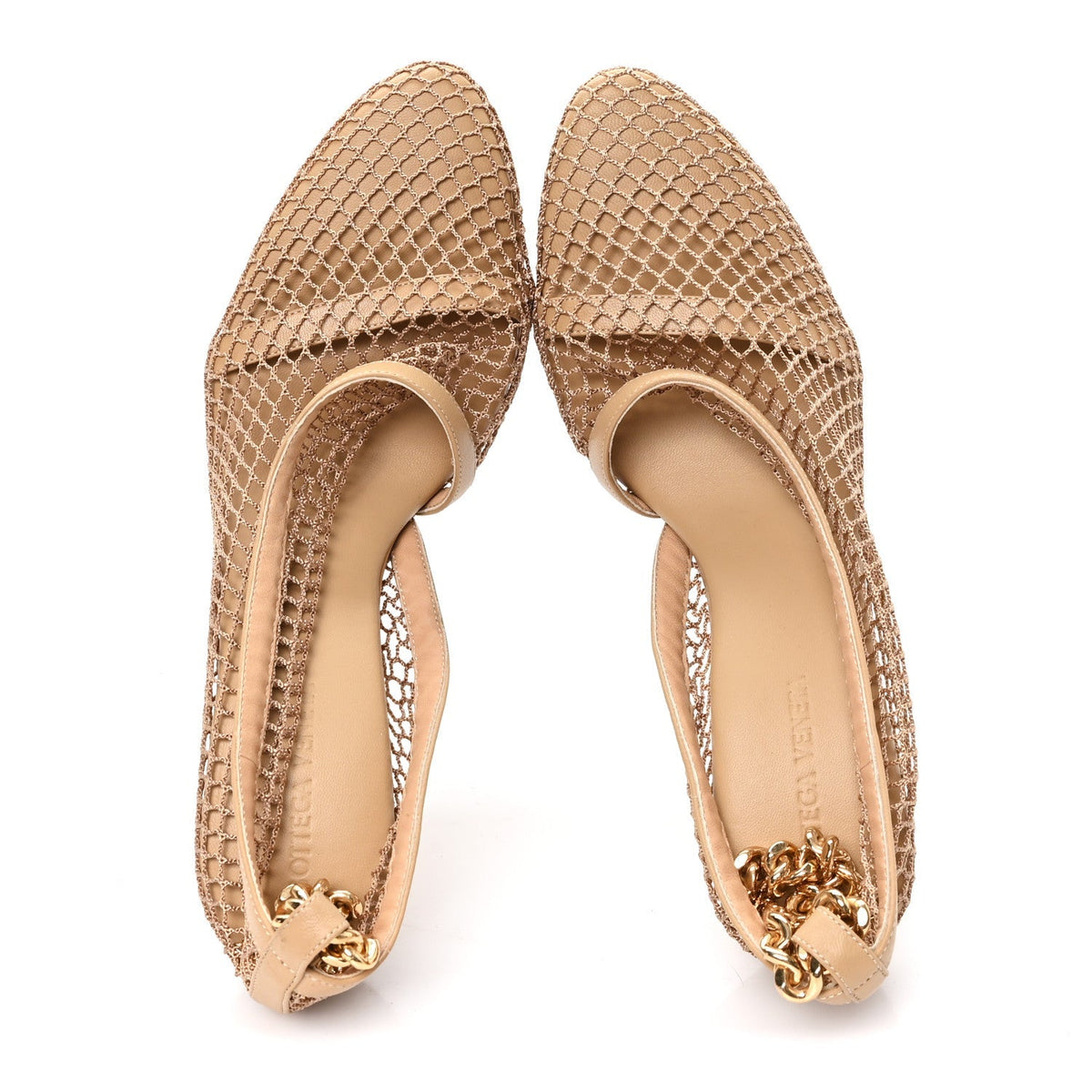 Bottega Veneta Mesh Calfskin Women's Chain Stretch Pumps 38 Beige