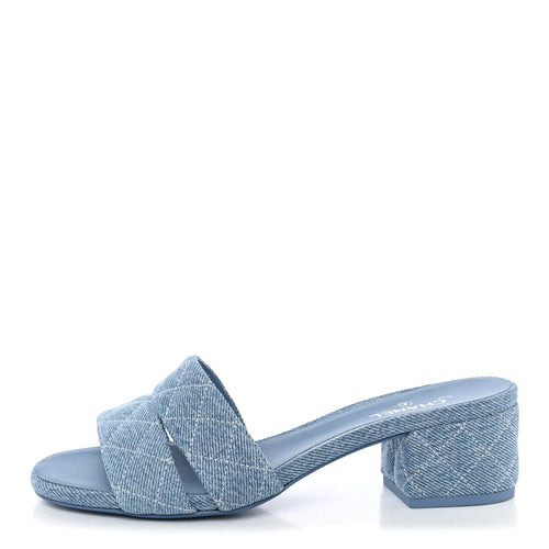 Denim Quilted Mules Blue