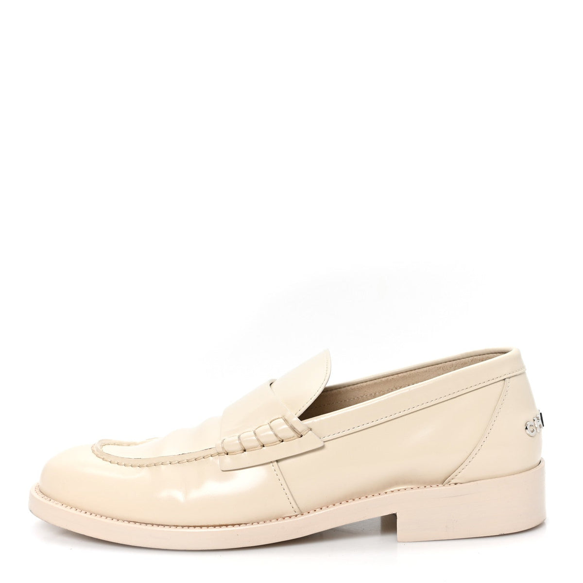 Chanel Shiny Calfskin Women's Logo Loafers 40 Light Beige