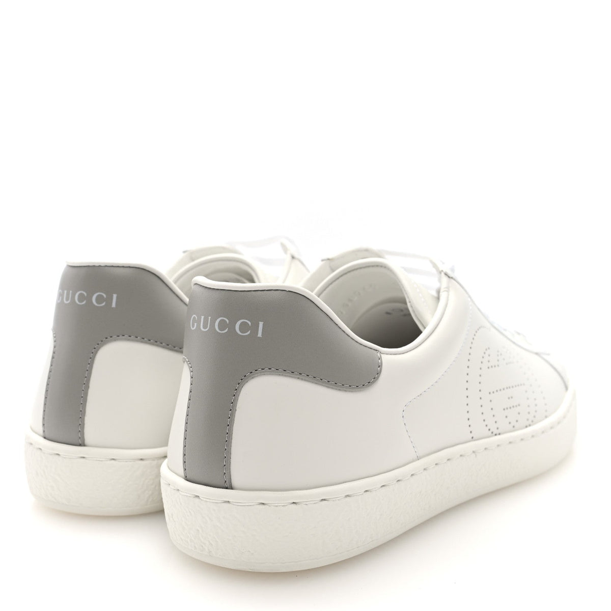 Gucci Calfskin Men's Interlocking G Perforated Ace Sneakers 8 White Grey Sky