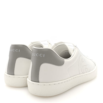 Gucci Calfskin Men's Interlocking G Perforated Ace Sneakers 8 White Grey Sky