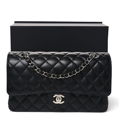 Medium Quilted Caviar Flap Shoulder Bag - Black