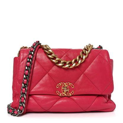 Large Quilted Goatskin Flap Shoulder Bag - Pink