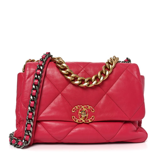 Large Quilted Goatskin Flap Shoulder Bag - Pink