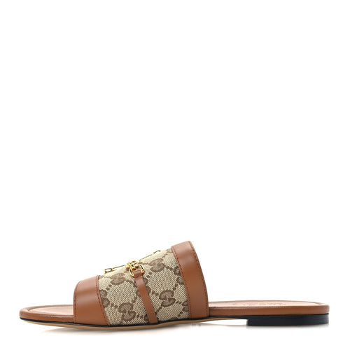 Calfskin Monogram Horsebit Slide Sandals Sundial Beige Ebony