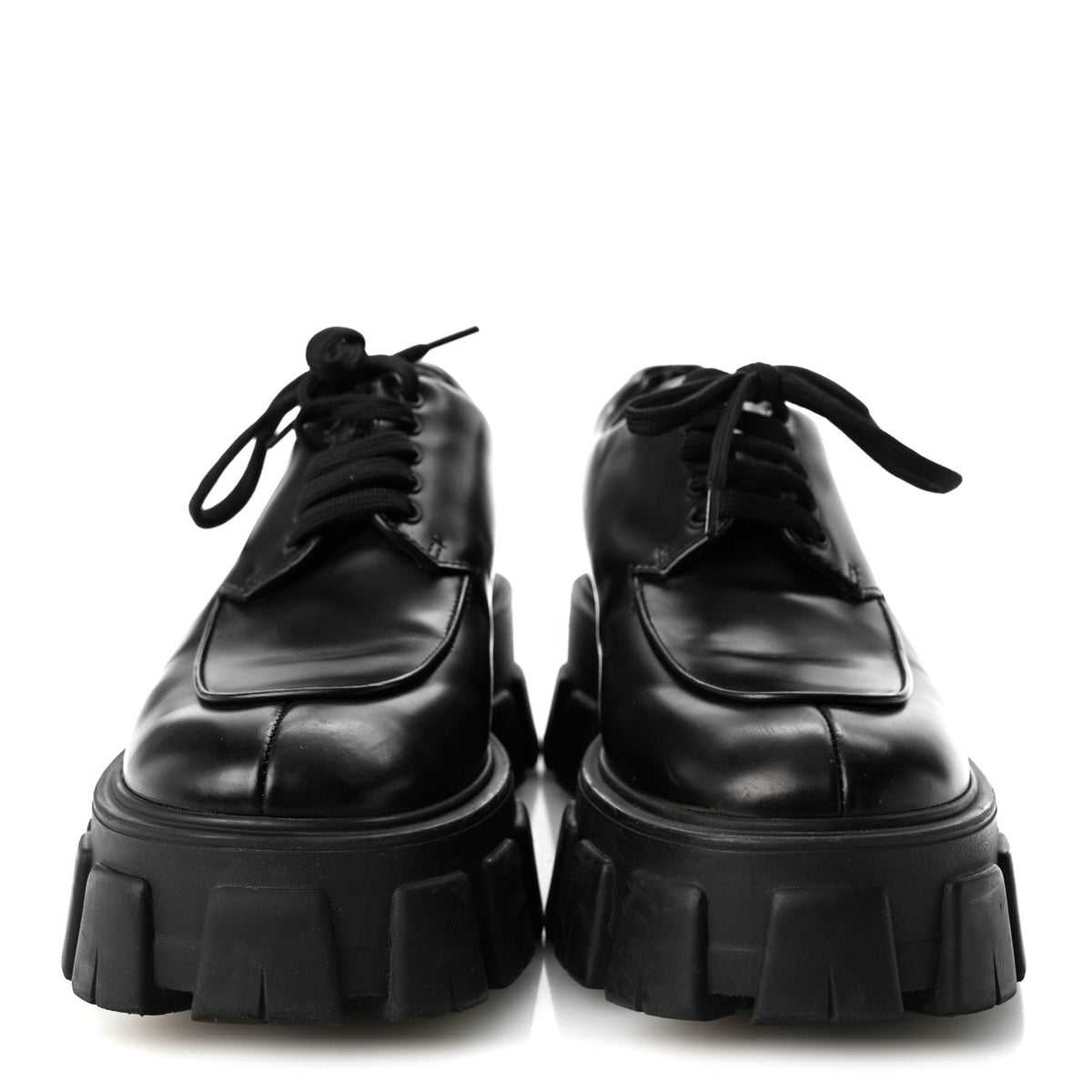 Prada Spazzolato Calfskin Women's Monolith Derby Loafers 36.5 Black