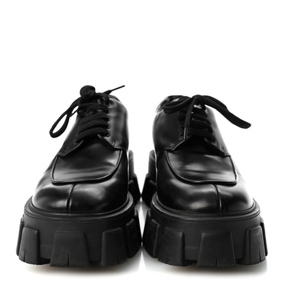 Prada Spazzolato Calfskin Women's Monolith Derby Loafers 36.5 Black