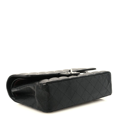 Medium Quilted Caviar Flap Shoulder Bag - Black