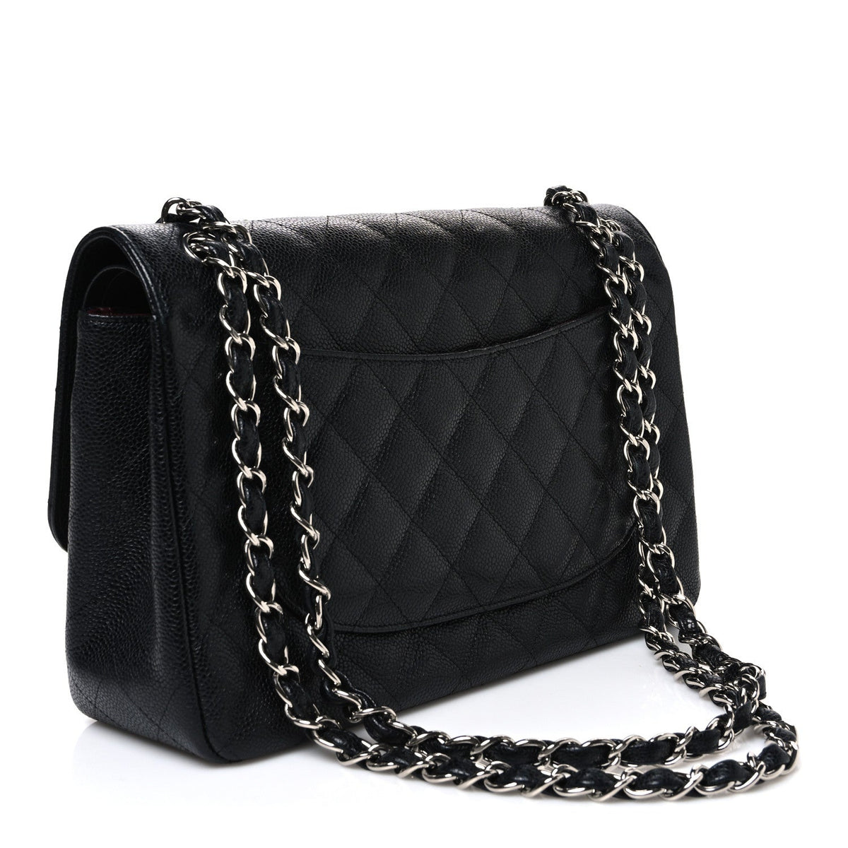 Quilted Caviar Flap Shoulder Bag - Black