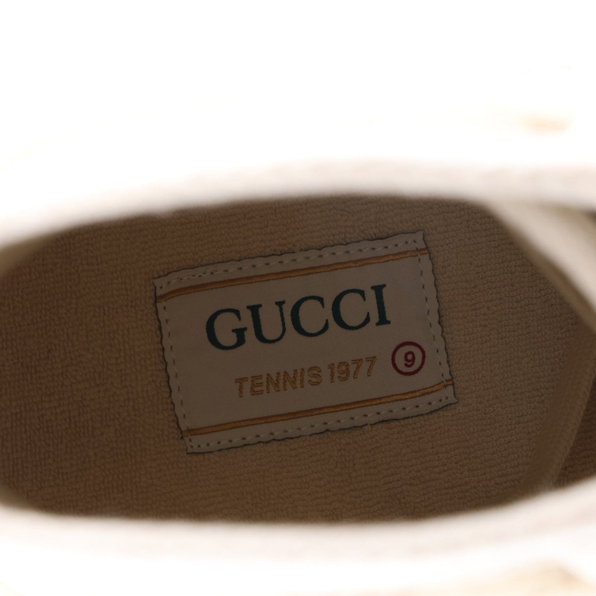 Gucci Monogram 1977 Tennis 55mm Men's High Top Sneakers 9 Beige Ebony Mystic White