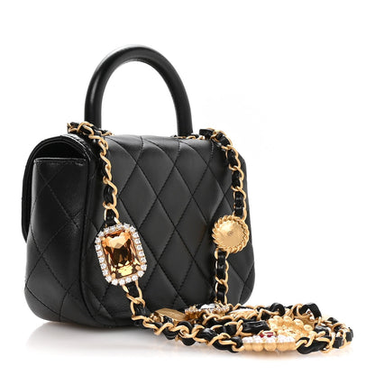Mini Quilted Lambskin Flap Shoulder Bag - Black