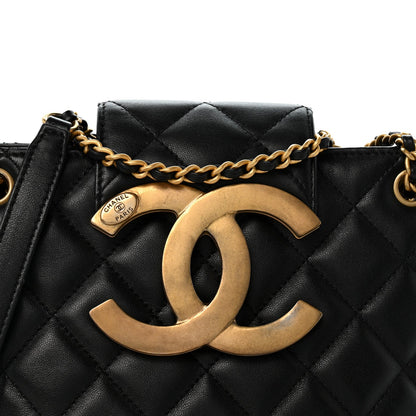 Quilted Lambskin Shoulder Bag - Black