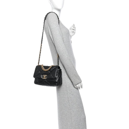 Medium Quilted Lambskin Flap Shoulder Bag - Black