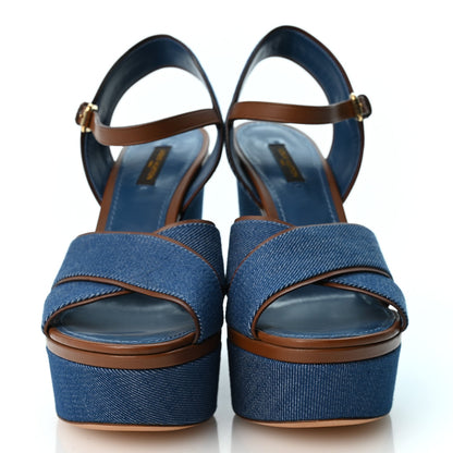 Louis Vuitton Denim Women's Articles de Voyage Wedges 38.5 Blue