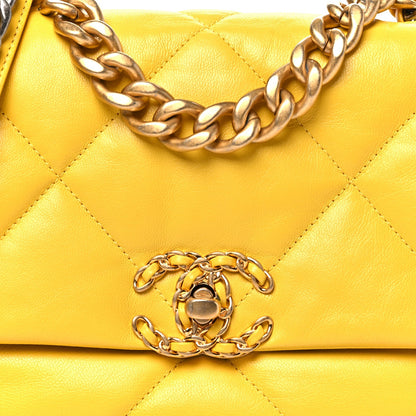 Medium Quilted Goatskin Flap Shoulder Bag - Yellow