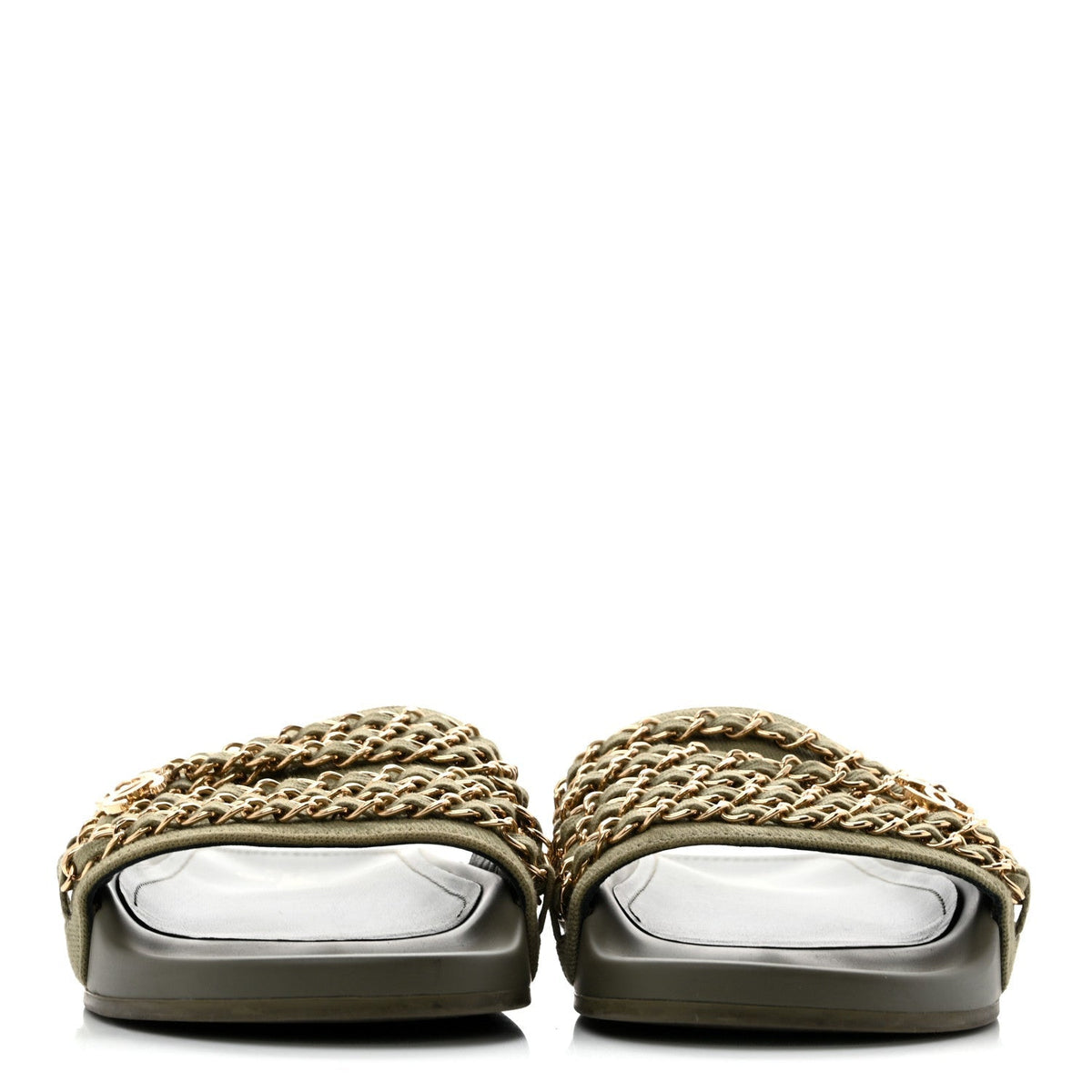 Chanel Canvas Chain Women's Flat Sandals Khaki