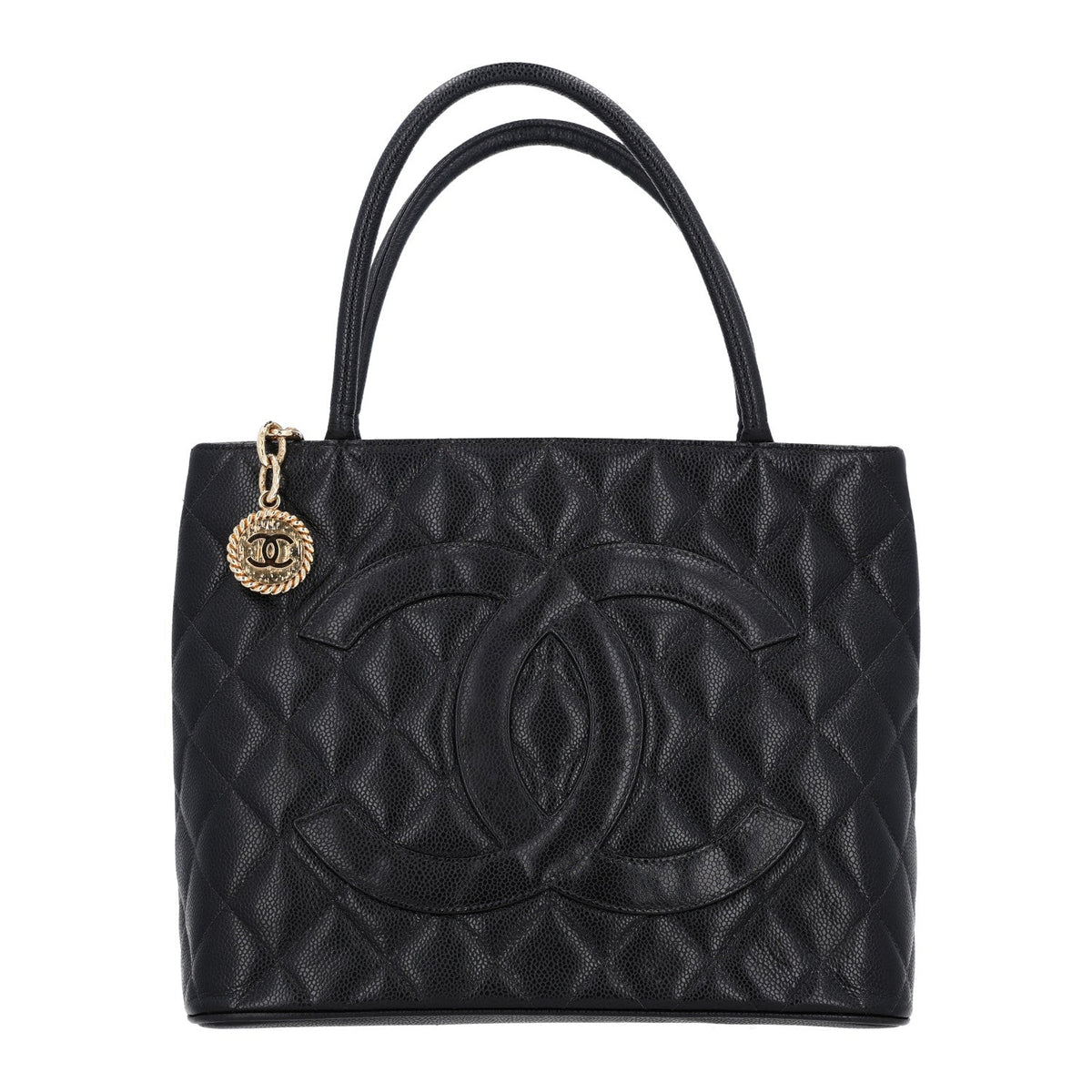 Quilted Caviar Tote Bag - Black