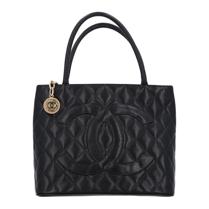 Quilted Caviar Tote Bag - Black